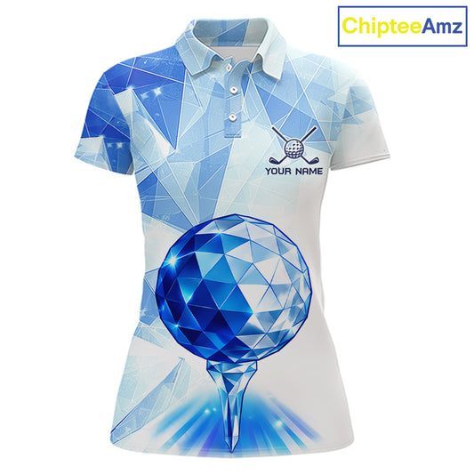 Crystal Golf Polo Shirt For Women Custom Geometric Diamond Blue Golf Ball Golf Team Shirt NYN4412