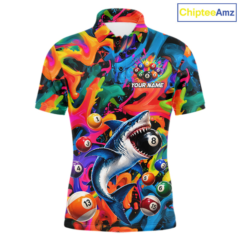 Custom Colorful Shark 8 Ball Pool Team Shirt For Men Personalized Splash Billiard Polo 1/4-Zip Jersey NYN4416