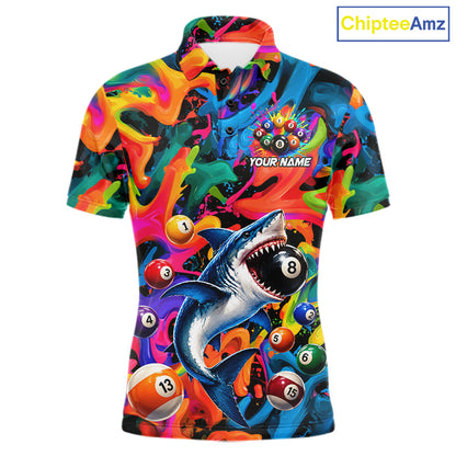 Custom Colorful Shark 8 Ball Pool Team Shirt For Men Personalized Splash Billiard Polo 1/4-Zip Jersey NYN4416