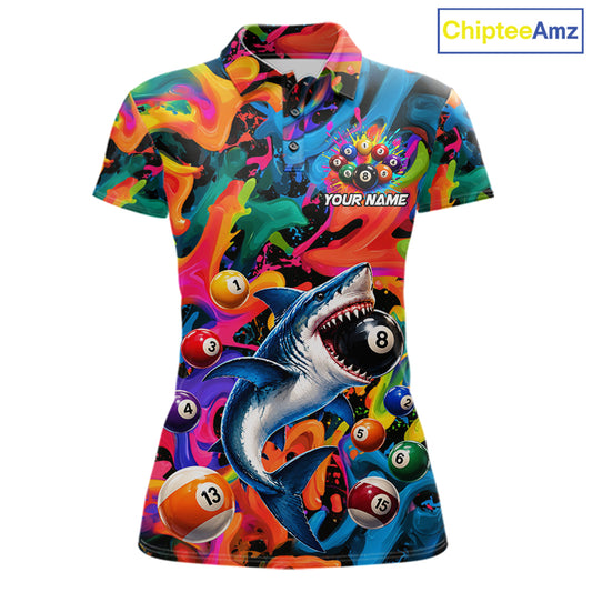 Custom Colorful Shark 8 Ball Pool Team Shirt For Women Personalized Splash Billiard Polo 1/4-Zip Jersey NYN4416