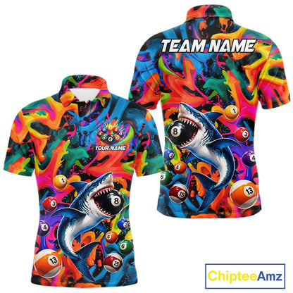 Custom Colorful Shark 8 Ball Pool Team Shirt For Men Personalized Splash Billiard Polo 1/4-Zip Jersey NYN4416
