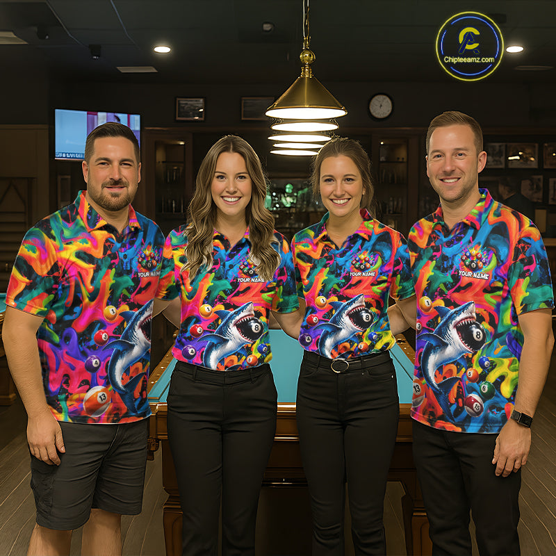 Custom Colorful Shark 8 Ball Pool Team Shirt For Women Personalized Splash Billiard Polo 1/4-Zip Jersey NYN4416