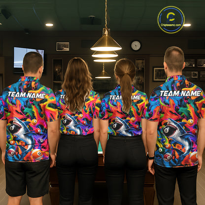 Custom Colorful Shark 8 Ball Pool Team Shirt For Women Personalized Splash Billiard Polo 1/4-Zip Jersey NYN4416