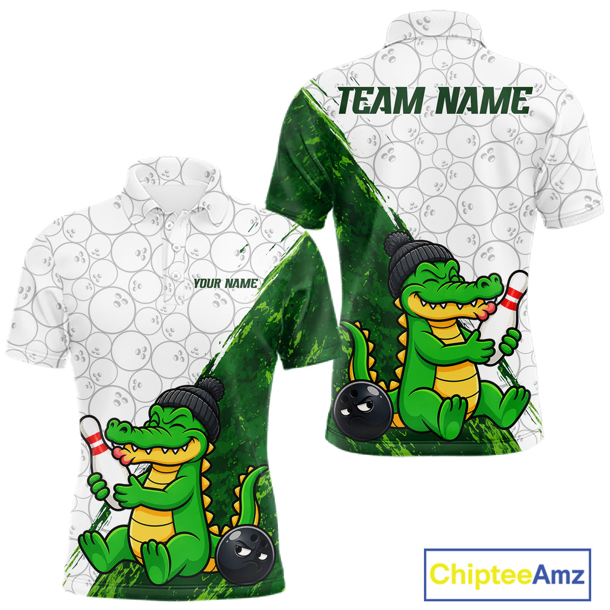Personalized Green Grunge Funny Bowling Shirt For Men Custom Alligator Hugging Pin Bowling Team Jersey NYN4417