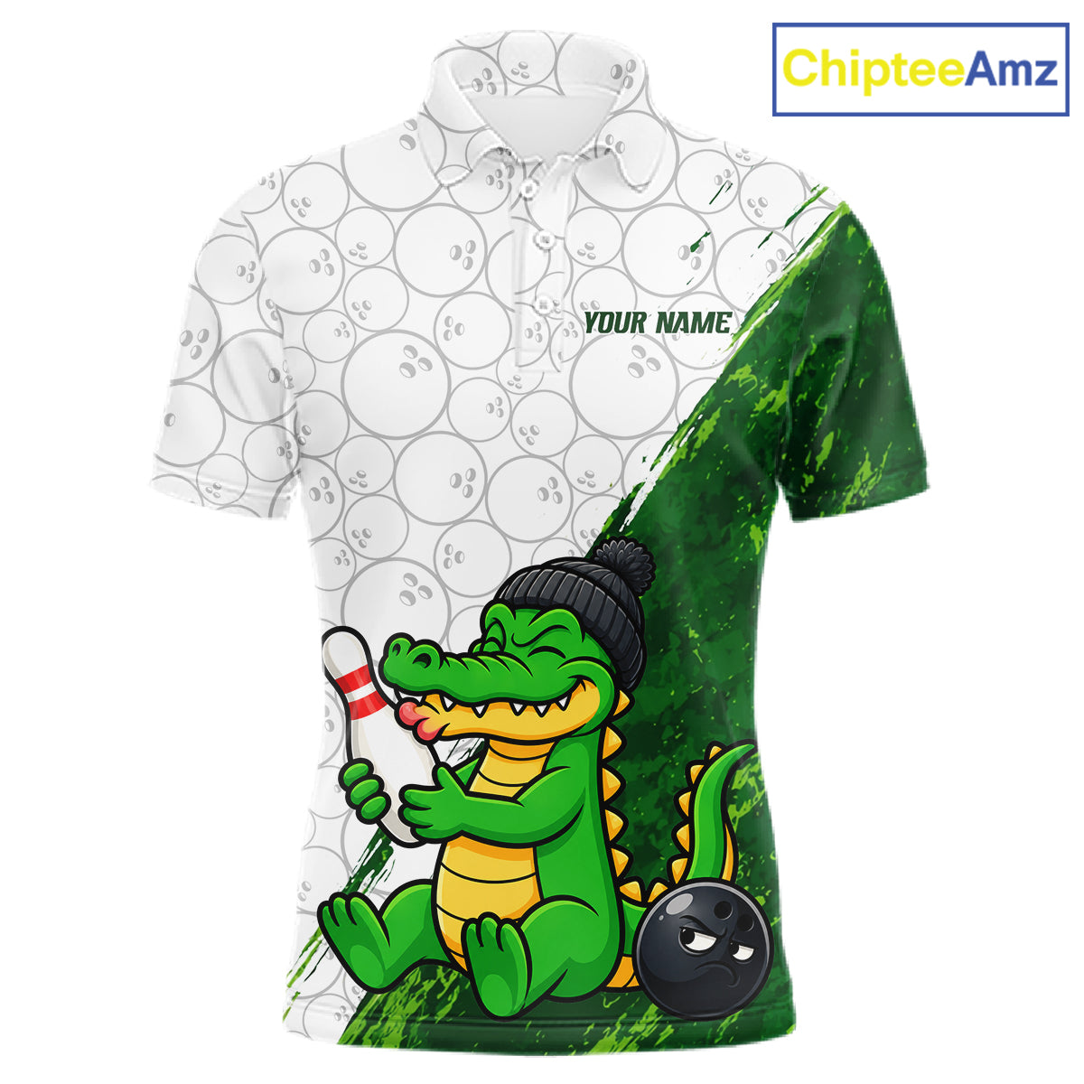 Personalized Green Grunge Funny Bowling Shirt For Men Custom Alligator Hugging Pin Bowling Team Jersey NYN4417
