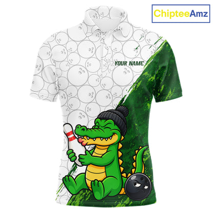 Personalized Green Grunge Funny Bowling Shirt For Men Custom Alligator Hugging Pin Bowling Team Jersey NYN4417