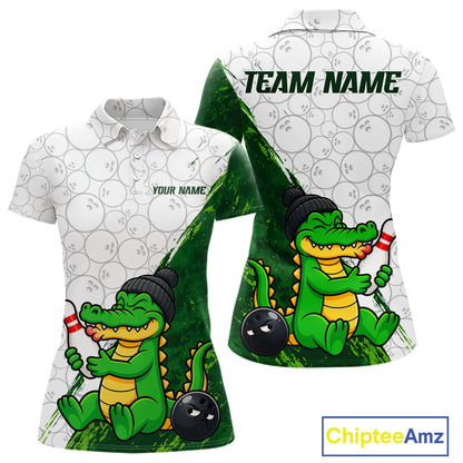 Personalized Green Grunge Funny Bowling Shirt For Women Custom Alligator Hugging Pin Bowling Team Jersey NYN4417