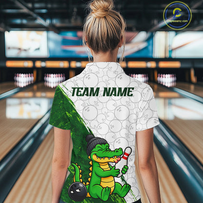Personalized Green Grunge Funny Bowling Shirt For Women Custom Alligator Hugging Pin Bowling Team Jersey NYN4417