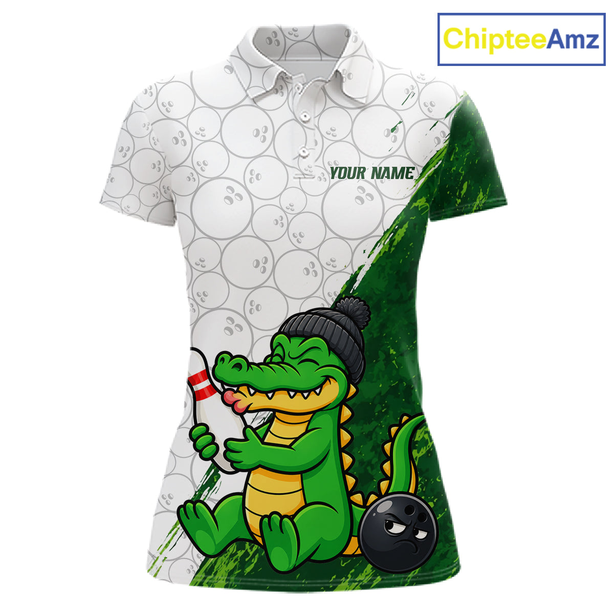 Personalized Green Grunge Funny Bowling Shirt For Women Custom Alligator Hugging Pin Bowling Team Jersey NYN4417