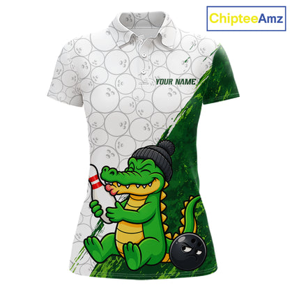 Personalized Green Grunge Funny Bowling Shirt For Women Custom Alligator Hugging Pin Bowling Team Jersey NYN4417
