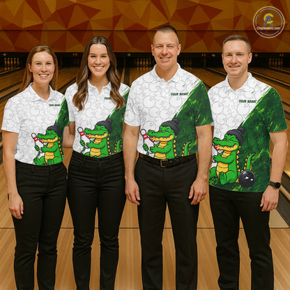 Personalized Green Grunge Funny Bowling Shirt For Men Custom Alligator Hugging Pin Bowling Team Jersey NYN4417