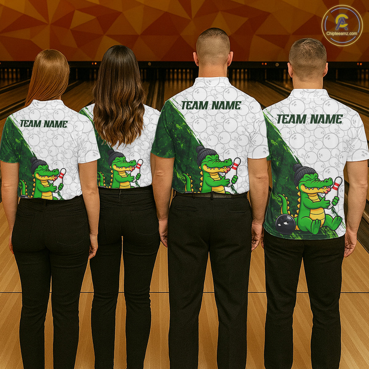 Personalized Green Grunge Funny Bowling Shirt For Men Custom Alligator Hugging Pin Bowling Team Jersey NYN4417