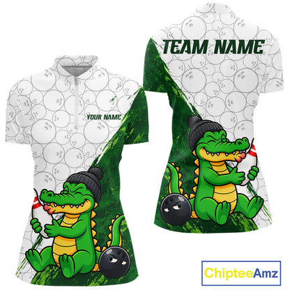 Personalized Green Grunge Funny Bowling Shirt For Women Custom Alligator Hugging Pin Bowling Team Jersey NYN4417
