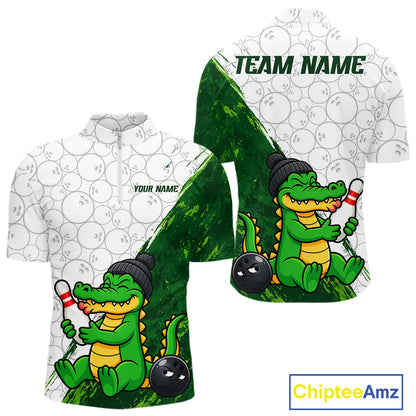 Personalized Green Grunge Funny Bowling Shirt For Men Custom Alligator Hugging Pin Bowling Team Jersey NYN4417