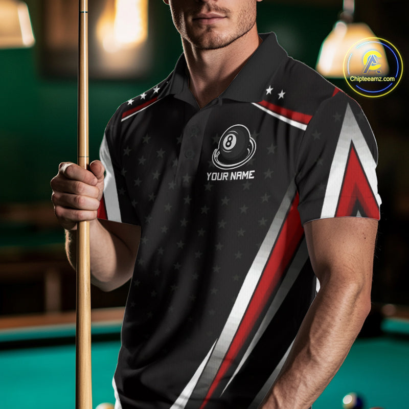 Red Pool Jersey 8 Ball Men Billiards Team Shirt Personalized Name Billiard Polo 1/4-Zip Jersey NYN4420
