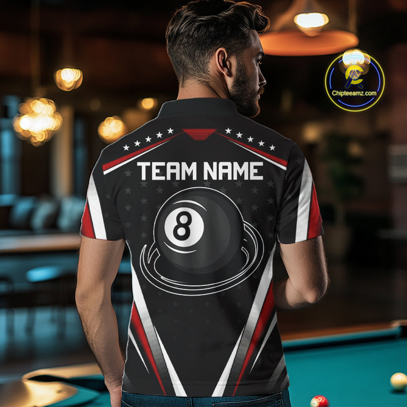Red Pool Jersey 8 Ball Men Billiards Team Shirt Personalized Name Billiard Polo 1/4-Zip Jersey NYN4420