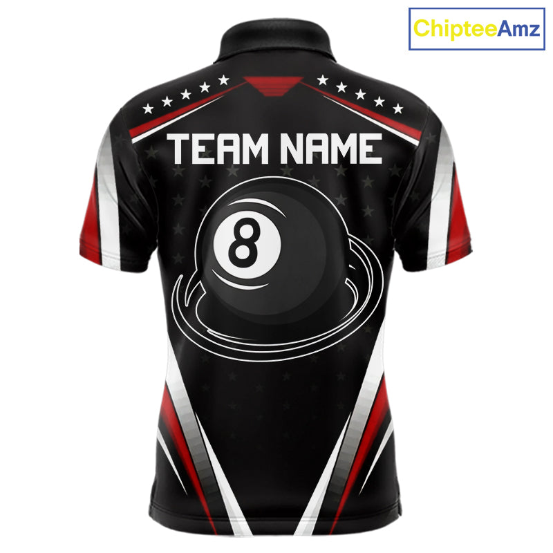Red Pool Jersey 8 Ball Men Billiards Team Shirt Personalized Name Billiard Polo 1/4-Zip Jersey NYN4420