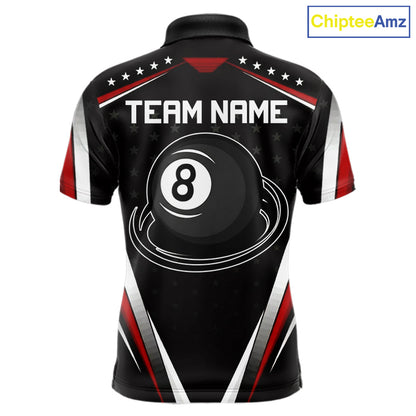 Red Pool Jersey 8 Ball Men Billiards Team Shirt Personalized Name Billiard Polo 1/4-Zip Jersey NYN4420
