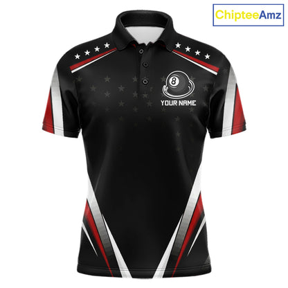 Red Pool Jersey 8 Ball Men Billiards Team Shirt Personalized Name Billiard Polo 1/4-Zip Jersey NYN4420