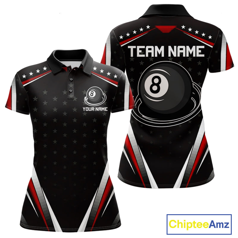 Red Pool Jersey 8 Ball Women Billiards Team Shirt Personalized Name Billiard Polo 1/4-Zip Jersey NYN4420