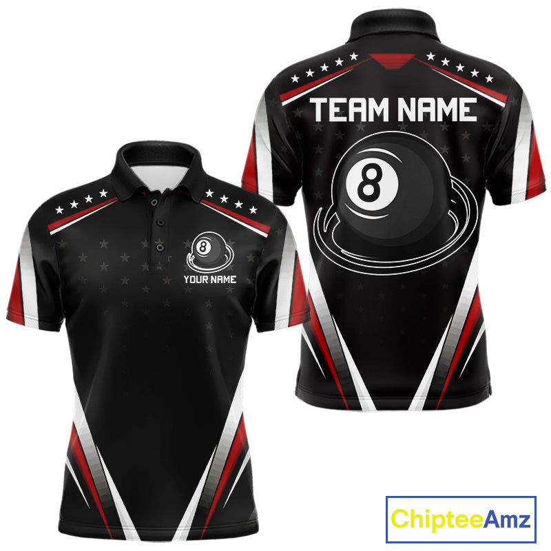 Red Pool Jersey 8 Ball Men Billiards Team Shirt Personalized Name Billiard Polo 1/4-Zip Jersey NYN4420