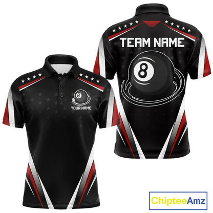 Red Pool Jersey 8 Ball Men Billiards Team Shirt Personalized Name Billiard Polo 1/4-Zip Jersey NYN4420