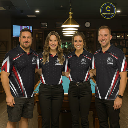 Red Pool Jersey 8 Ball Women Billiards Team Shirt Personalized Name Billiard Polo 1/4-Zip Jersey NYN4420