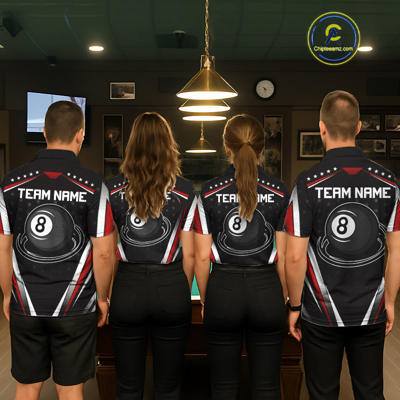 Red Pool Jersey 8 Ball Women Billiards Team Shirt Personalized Name Billiard Polo 1/4-Zip Jersey NYN4420