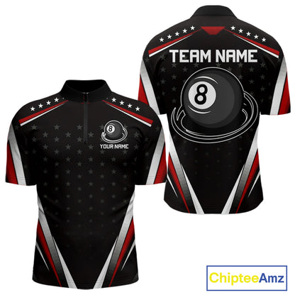 Red Pool Jersey 8 Ball Men Billiards Team Shirt Personalized Name Billiard Polo 1/4-Zip Jersey NYN4420