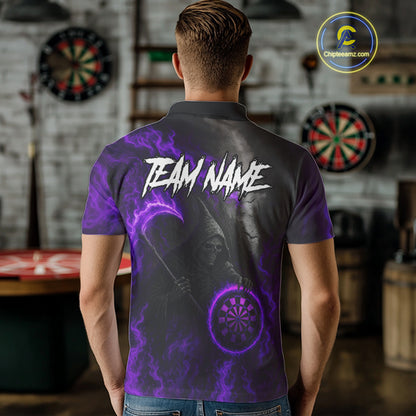 Custom Purple Flaming Dartboard Grim Reaper Dart Men Polo Shirt Dart Team Jerseys NYN1639