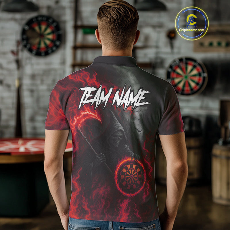 Custom Red Flaming Dartboard Grim Reaper Dart Men Polo Shirt Dart Team Jerseys NYN1640