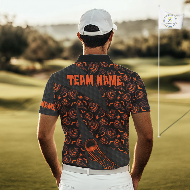 Halloween Golf Polo Shirt Custom Pumpkin Face Pattern Black Golf Shirts For Men Golf Gifts NYN4810