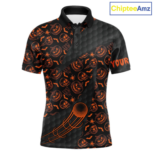 Halloween Golf Polo Shirt Custom Pumpkin Face Pattern Black Golf Shirts For Men Golf Gifts NYN4810