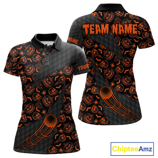 Halloween Golf Polo Shirt Custom Pumpkin Face Pattern Black Golf Shirts For Women Golf Gifts NYN4810