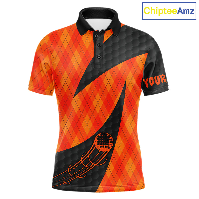 Halloween Golf Polo Shirt Custom Orange Argyle Pattern Black Golf Shirts For Men Golf Gifts NYN4811