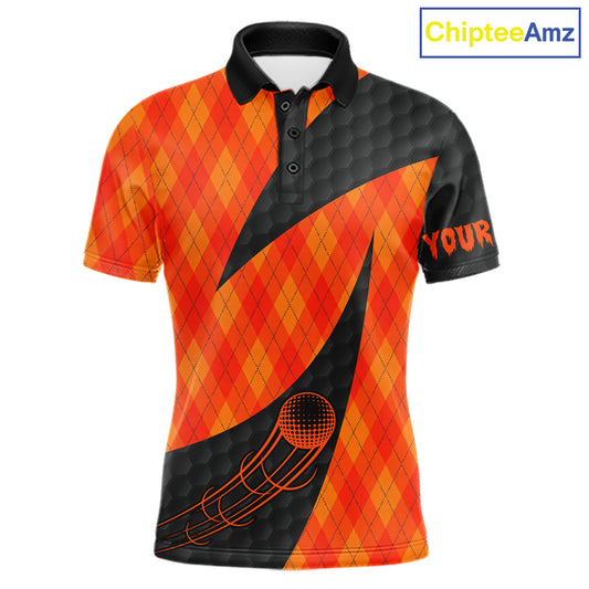 Halloween Golf Polo Shirt Custom Orange Argyle Pattern Black Golf Shirts For Men Golf Gifts NYN4811