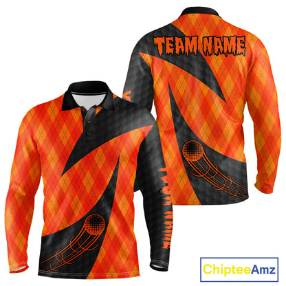 Halloween Golf Polo Shirt Custom Orange Argyle Pattern Black Golf Shirts For Men Golf Gifts NYN4811