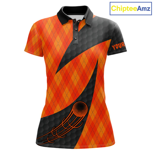 Halloween Golf Polo Shirt Custom Orange Argyle Pattern Black Golf Shirts For Women Golf Gifts NYN4811