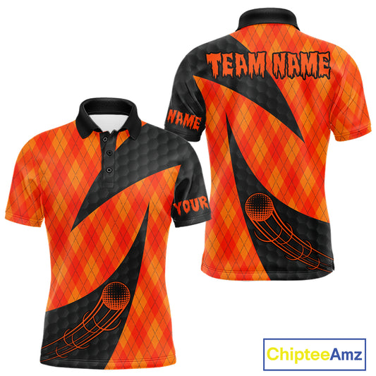 Halloween Golf Polo Shirt Custom Orange Argyle Pattern Black Golf Shirts For Men Golf Gifts NYN4811