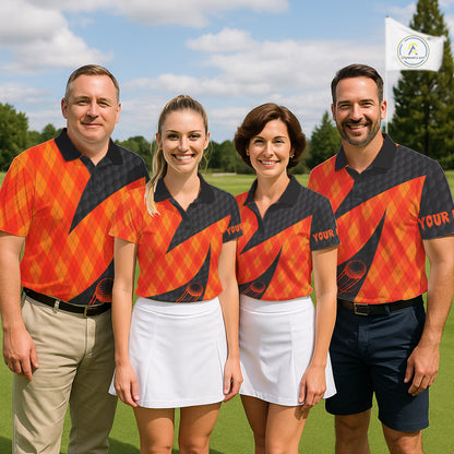 Halloween Golf Polo Shirt Custom Orange Argyle Pattern Black Golf Shirts For Men Golf Gifts NYN4811