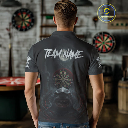 Black And Red Gothic Shark Dartboard Custom Men Darts Polo Shirt Shark Dart Jerseys NYN1921