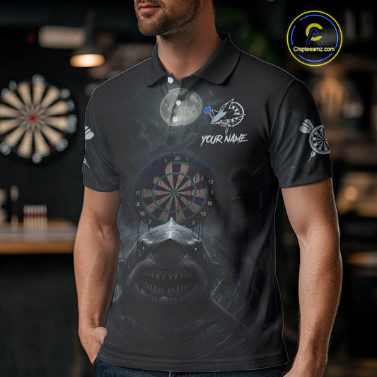 Black And Blue Gothic Shark Dartboard Custom Men Darts Polo Shirt Shark Dart Jerseys NYN1922