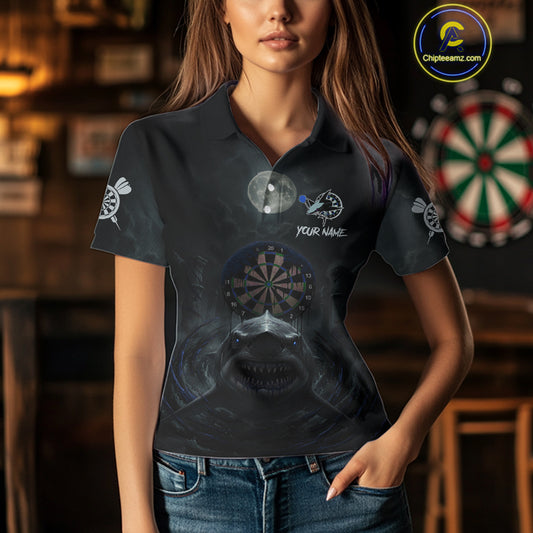 Black And Blue Gothic Shark Dartboard Custom Women Darts Polo Shirt Shark Dart Jerseys NYN1922
