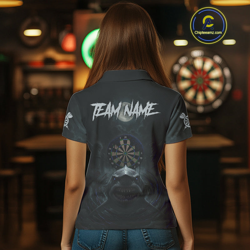Black And Purple Gothic Shark Dartboard Custom Women Darts Polo Shirt Shark Dart Jerseys NYN1923