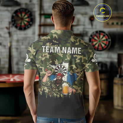 Custom Camouflage Human & Funny Beer Bull Dartboard Men Darts Polo Shirt Dart Jerseys NYN1925