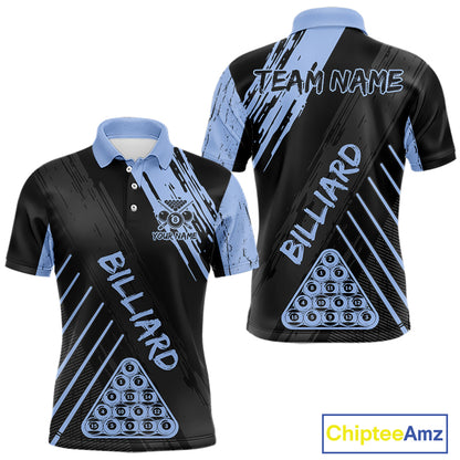 Light-Blue Grunge Billiard Ball Pool Men Polo & 1/4-Zip Shirt Custom 8 Ball Billiards Jerseys NYN2452