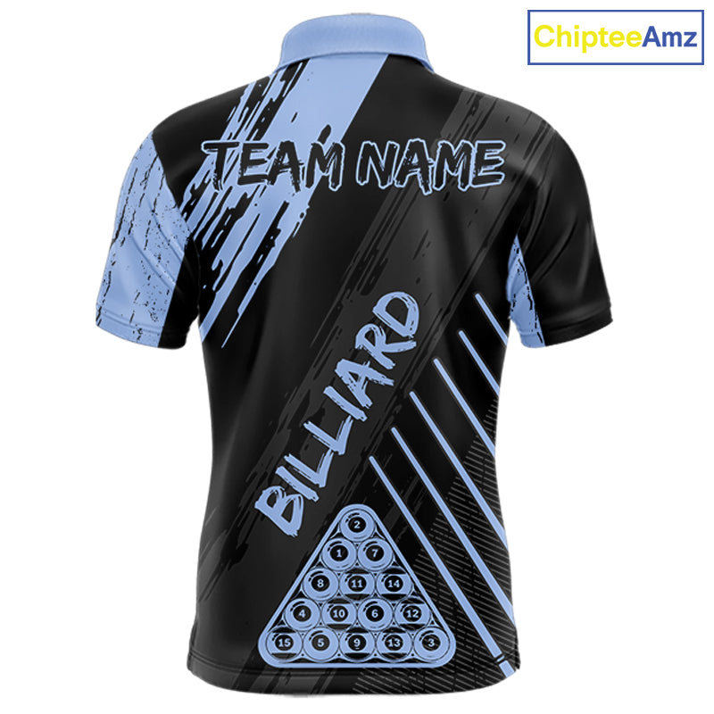 Light-Blue Grunge Billiard Ball Pool Men Polo & 1/4-Zip Shirt Custom 8 Ball Billiards Jerseys NYN2452