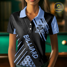 Load image into Gallery viewer, Light-Blue Grunge Billiard Ball Pool Men Polo &amp; 1/4-Zip Shirt Custom 8 Ball Billiards Jerseys NYN2452