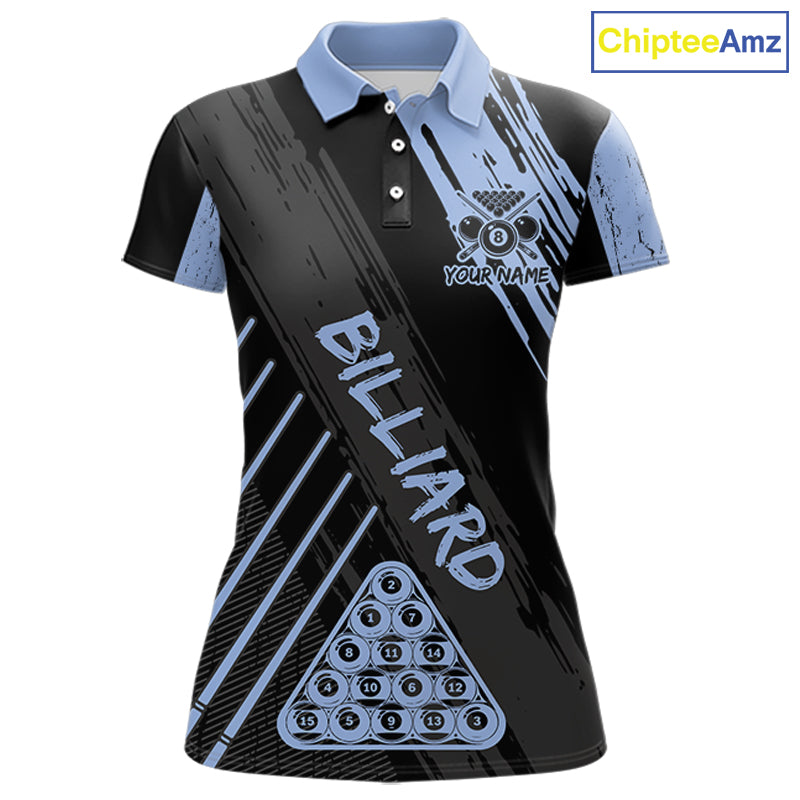 Light-Blue Grunge Billiard Ball Pool Women Polo & 1/4-Zip Shirt Custom 8 Ball Billiards Jerseys NYN2452