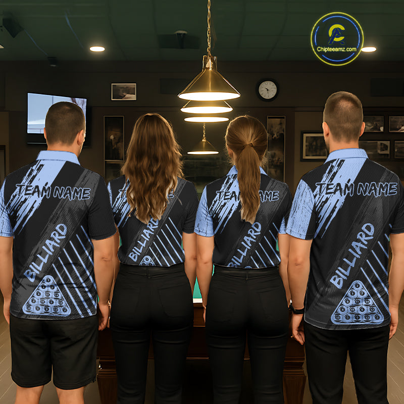 Light-Blue Grunge Billiard Ball Pool Women Polo & 1/4-Zip Shirt Custom 8 Ball Billiards Jerseys NYN2452
